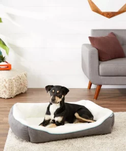 Frisco Sherpa Rectangular Bolster Dog Bed, Gray