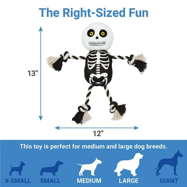 Frisco Halloween Skeleton Plush with Rope Squeaky Dog Toy 4 Frisco Halloween Skeleton Plush with Rope Squeaky Dog Toy - Image 2