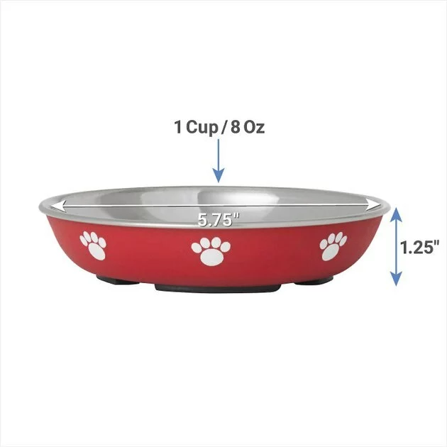 Frisco Heavy Duty Non-Skid Saucer Cat Bowl, Red Paw 4 Frisco Heavy Duty Non-Skid Saucer Cat Bowl, Red Paw - Image 2