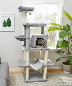 Frisco 73-in Cat Tree with Hammock, Condo, Lounge Basket, Top Perch & Bed