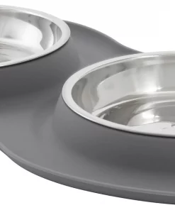 Frisco Double Stainless Steel Dog & Cat Bowl with Silicone Mat, Light Gray, 1.75 Cups
