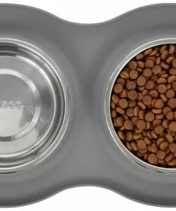 Frisco Double Stainless Steel Dog & Cat Bowl with Silicone Mat, Light Gray, 1.75 Cups -The Frisco Store 215986 PT4. SY630 V1591020068