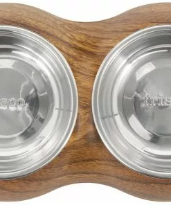 Frisco Double Stainless Steel Bowl, Wood Design, 0.75 Cup -The Frisco Store 216068 PT3. SY630 V1591021035