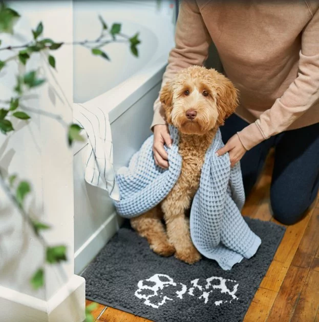 Frisco Microfiber Chenille Paw Print Dog & Cat Mat, Dark Gray 7 Frisco Microfiber Chenille Paw Print Dog & Cat Mat, Dark Gray - Image 5