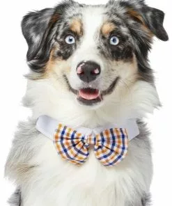 Frisco Plaid Dog & Cat Bow Tie, Orange & Blue
