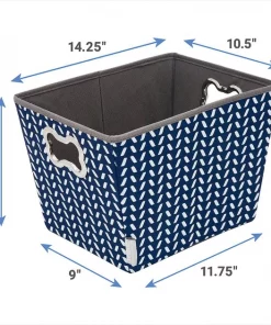 Frisco Rectangle Collapsible Pet Toy Storage Bin, Navy Herringbone -The Frisco Store 250574 PT2. SY630 V1613772984