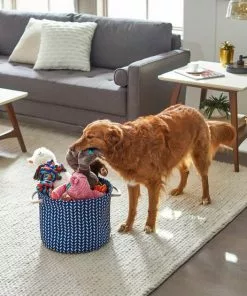 Frisco Round Collapsible Pet Toy Storage Bin, Navy Herringbone -The Frisco Store 250583 PT3. SY630 V1615572125