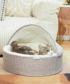 Frisco Hooded Zipper Cat & Dog Covered Bed, Gray Basket Weave