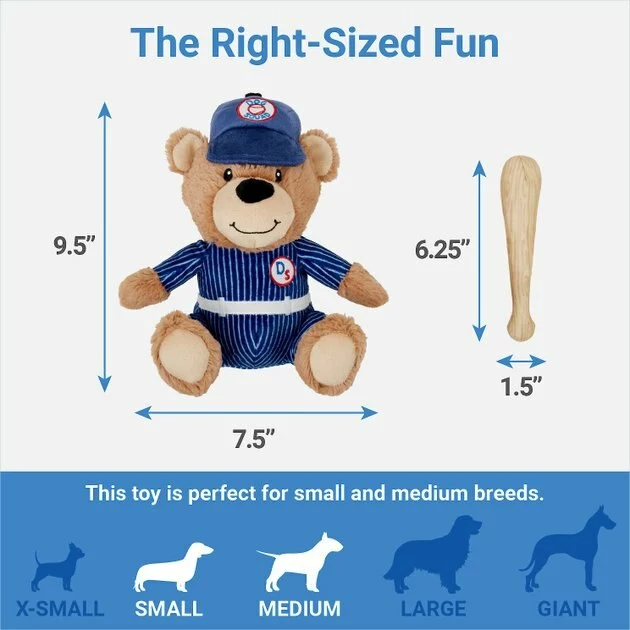 Frisco Baseball Bear Plush Squeaky Dog Toy, Blue 4 Frisco Baseball Bear Plush Squeaky Dog Toy, Blue - Image 2