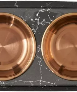 Frisco Copper Stainless Steel Double Dog & Cat Bowls with Black Marble Stand, 0.75 Cups -The Frisco Store 253058 PT4. SY630 V1616595761