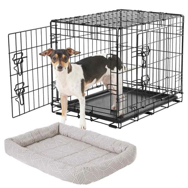 Frisco Fold & Carry Double Door Collapsible Wire Dog Crate & Frisco Gray Basket Weave Dog Crate Mat 3 Frisco Fold & Carry Double Door Collapsible Wire Dog Crate & Frisco Gray Basket Weave Dog Crate Mat