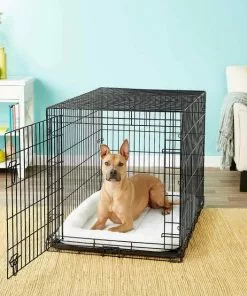 Frisco Heavy Duty Fold & Carry Single Door Collapsible Wire Dog Crate & Frisco Quilted Dog Crate Mat, Ivory -The Frisco Store 255555 PT2. SY630 V1603545090
