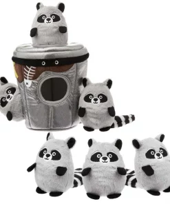Frisco Hide & Seek Plush Trash Can Puzzle Dog Toy & Frisco Hide & Seek Raccoon Dog Toy Refills, 3-pack