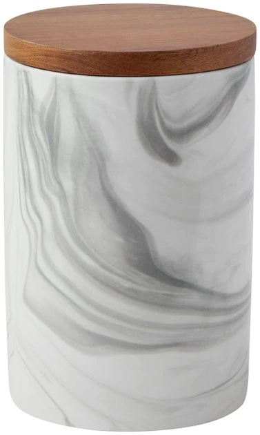 Frisco Ceramic Marble Print Treat Jar with Wood Lid 3 Frisco Ceramic Marble Print Treat Jar with Wood Lid