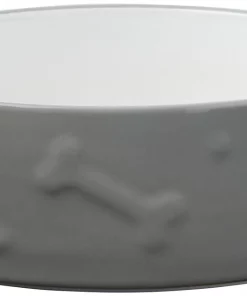 Frisco Bones Non-skid Ceramic Dog & Cat Bowl, Gray