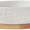 Frisco Oval Meow Non-skid Ceramic Cat Bowl with Wood Base, 1 Cup 2 Frisco Oval Meow Non-skid Ceramic Cat Bowl with Wood Base, 1 Cup -The Frisco Store 256080 MAIN. SY630 V1615300007