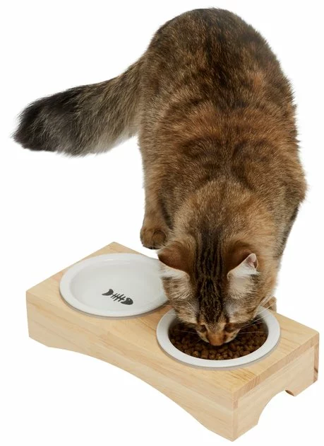 Frisco Double Elevated Cat Bowl with Wood Stand, 0.62 Cup 3 Frisco Double Elevated Cat Bowl with Wood Stand, 0.62 Cup