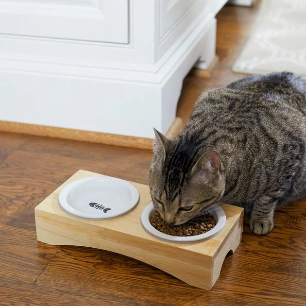Frisco Double Elevated Cat Bowl with Wood Stand, 0.62 Cup 5 Frisco Double Elevated Cat Bowl with Wood Stand, 0.62 Cup - Image 3