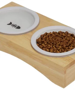 Frisco Double Elevated Cat Bowl with Wood Stand, 0.62 Cup 11 Frisco Double Elevated Cat Bowl with Wood Stand, 0.62 Cup -The Frisco Store 256082 PT3. SY630 V1615312021
