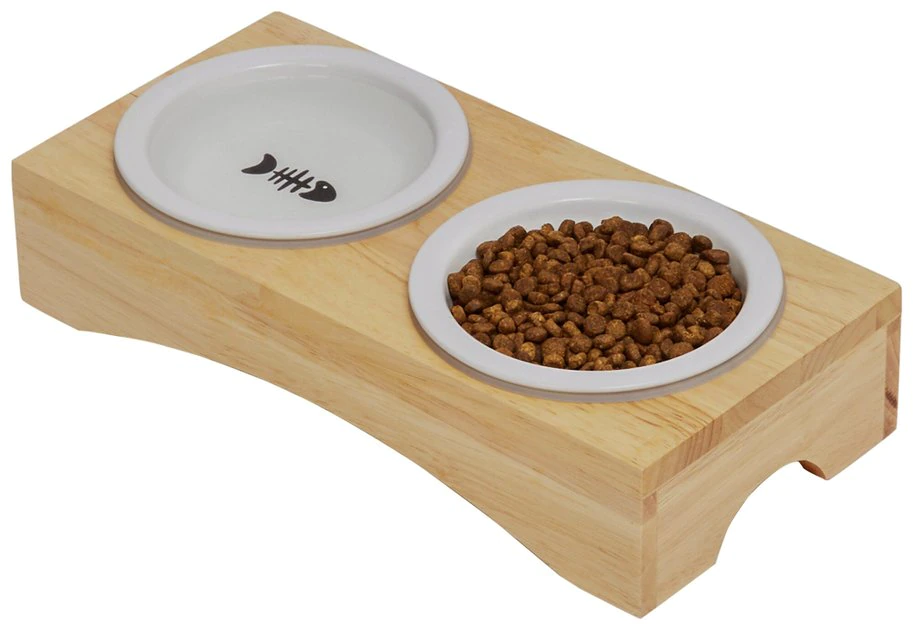 Frisco Double Elevated Cat Bowl with Wood Stand, 0.62 Cup 6 Frisco Double Elevated Cat Bowl with Wood Stand, 0.62 Cup - Image 4