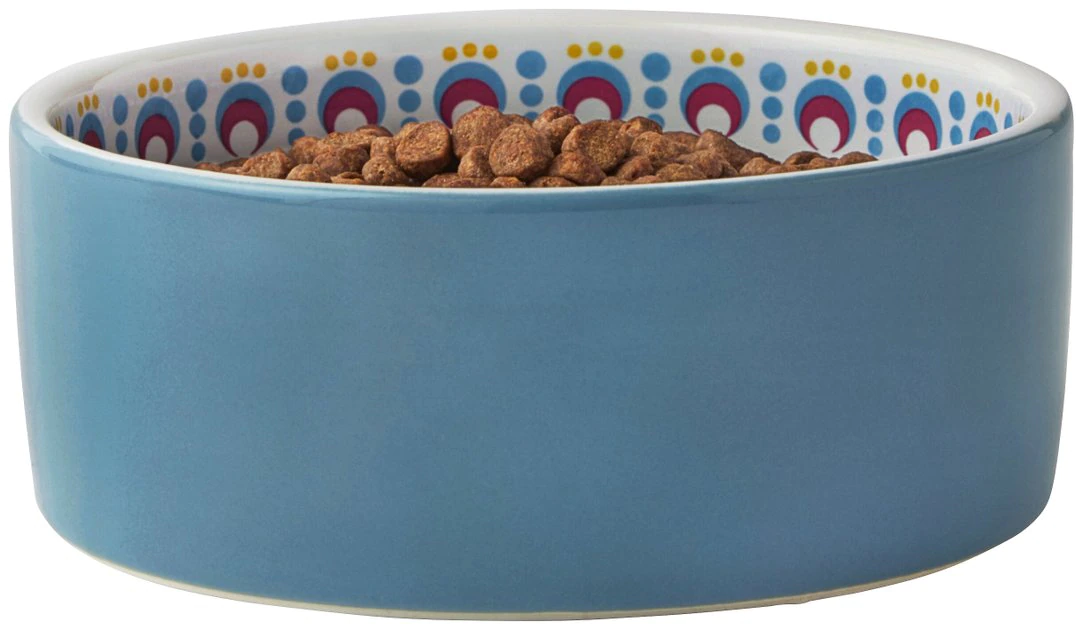Frisco Kaleidoscope Pattern Non-skid Ceramic Cat Dish, Blue, 1.62 Cups 6 Frisco Kaleidoscope Pattern Non-skid Ceramic Cat Dish, Blue, 1.62 Cups - Image 4