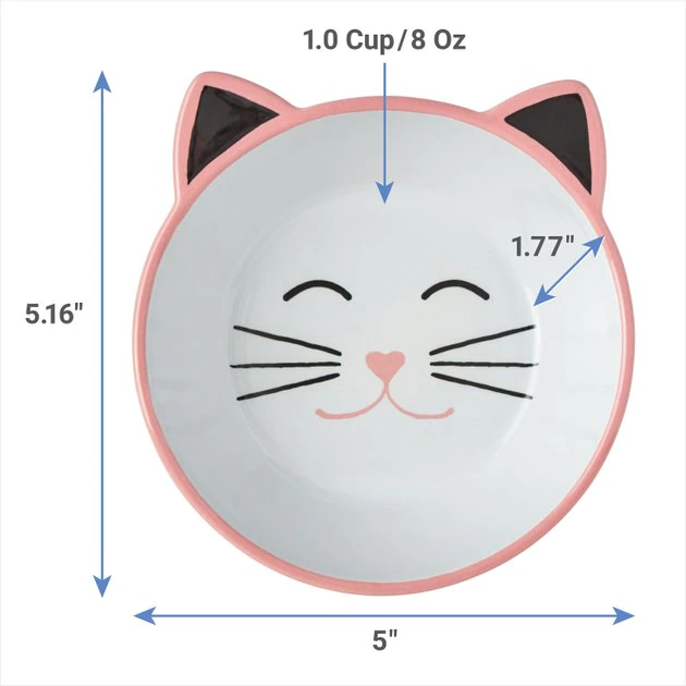 Frisco Cat Face Non-skid Ceramic Cat Bowl, Pink, 1.12 Cups 4 Frisco Cat Face Non-skid Ceramic Cat Bowl, Pink, 1.12 Cups - Image 2