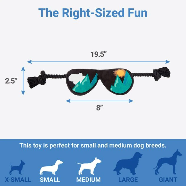 Frisco Road Trip Aviator Sunglasses Plush with Rope Squeaky Dog Toy 4 Frisco Road Trip Aviator Sunglasses Plush with Rope Squeaky Dog Toy - Image 2