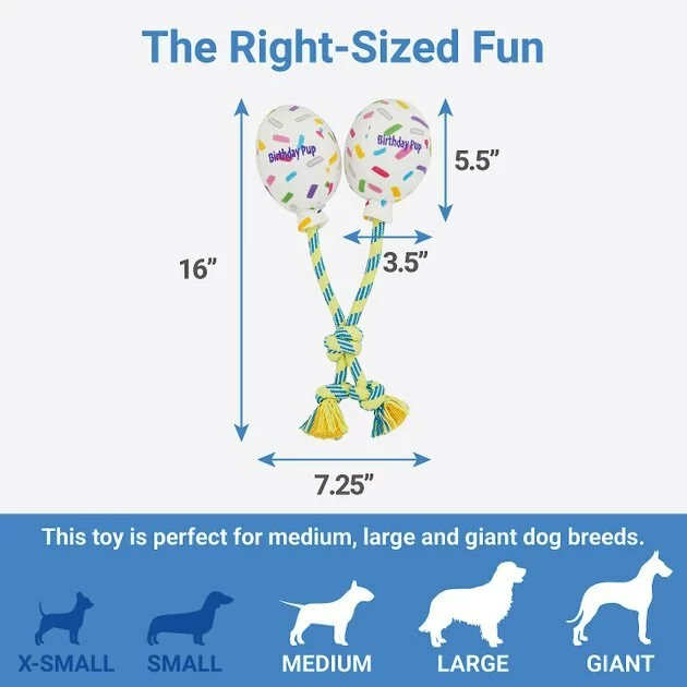 Frisco Birthday Balloon Bouquet Plush with Rope Squeaky Dog Toy 4 Frisco Birthday Balloon Bouquet Plush with Rope Squeaky Dog Toy - Image 2