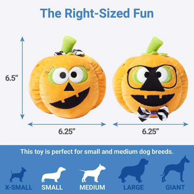 Frisco Halloween Nerdy Jack-o-Lanterns Plush Squeaky Dog Toy, 2 count 4 Frisco Halloween Nerdy Jack-o-Lanterns Plush Squeaky Dog Toy, 2 count - Image 2