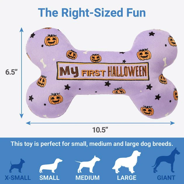 Frisco Halloween My First Halloween Bone Reversible Plush Squeaky Dog Toy 4 Frisco Halloween My First Halloween Bone Reversible Plush Squeaky Dog Toy - Image 2