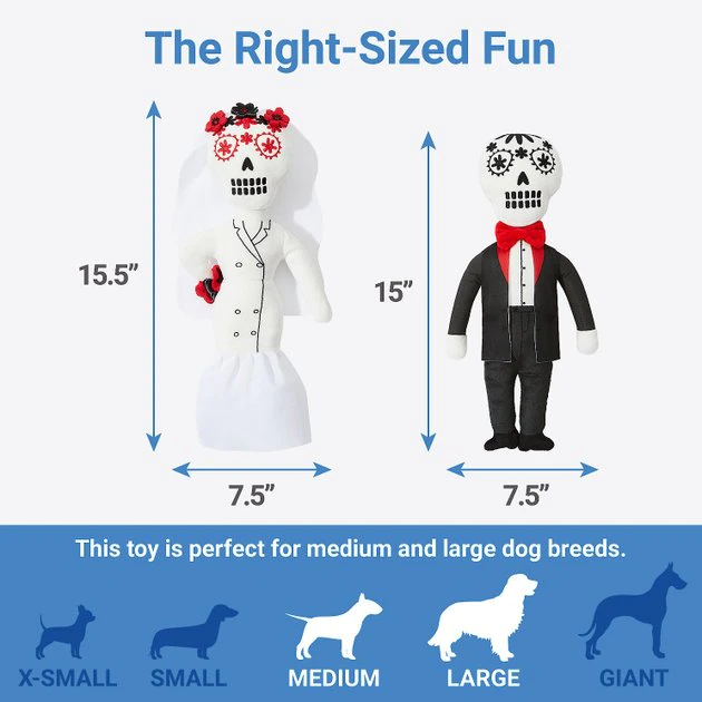 Frisco Sugar Skull Bride & Groom Plush Squeaky Dog Toy, 2 count 4 Frisco Sugar Skull Bride & Groom Plush Squeaky Dog Toy, 2 count - Image 2