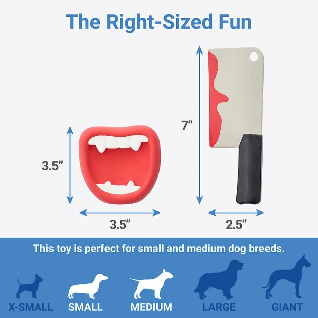 Frisco Halloween Vampire Teeth & Knife Latex Squeaky Dog Toy, 2 count 4 Frisco Halloween Vampire Teeth & Knife Latex Squeaky Dog Toy, 2 count - Image 2