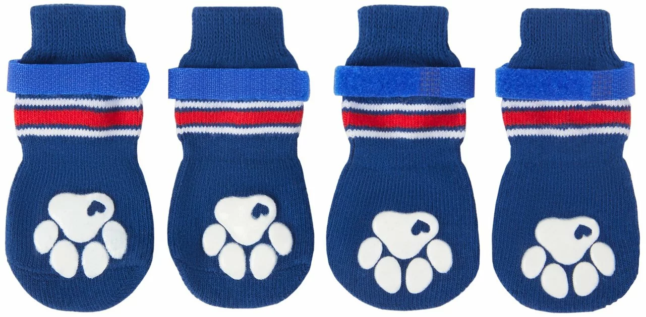 Frisco Non-Skid Navy Dog Socks, Red & White Stripe 3 Frisco Non-Skid Navy Dog Socks, Red & White Stripe