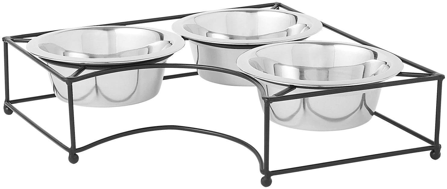 Frisco Straight Triple Corner Feeder Dog & Cat Stainless Steel Bowl 3 Frisco Straight Triple Corner Feeder Dog & Cat Stainless Steel Bowl