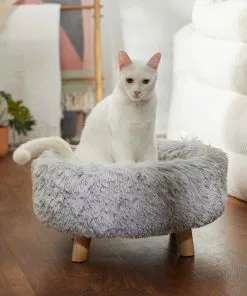 Frisco Eyelash Fur Round Elevated Cat Bed