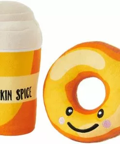 Frisco Fall Pumpkin Pie Latte & Donut Plush Squeaky Dog Toy, 2 count