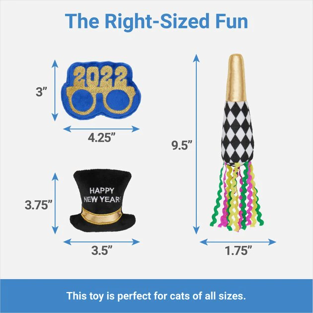 Frisco New Year's Eve Party Essentials Plush Cat Toy with Catnip, 3 count 4 Frisco New Year's Eve Party Essentials Plush Cat Toy with Catnip, 3 count - Image 2