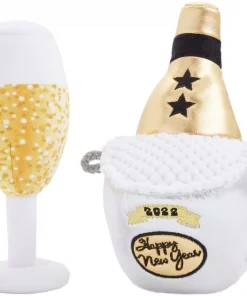 Frisco New Year's Eve Champagne & Flute Plush Squeaky Dog Toy, 2 count