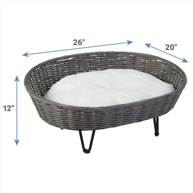 Frisco Elevated Rectangle Wicker Dog & Cat Bed with Eyelash Faux Fur Cushion 4 Frisco Elevated Rectangle Wicker Dog & Cat Bed with Eyelash Faux Fur Cushion - Image 2