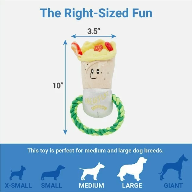 Frisco Brunch Breakfast Burrito Plush with Rope Squeaky Dog Toy 4 Frisco Brunch Breakfast Burrito Plush with Rope Squeaky Dog Toy - Image 2