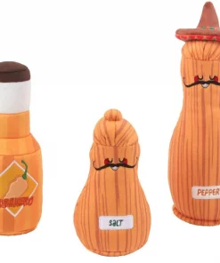 Frisco Brunch Salt, Pepper & Hot Sauce Plush Squeaky Dog Toy, 3 count