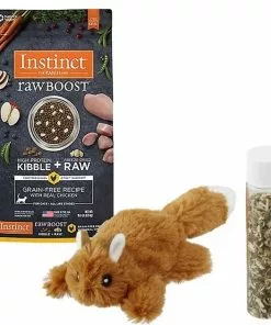 Instinct||Frisco Instinct Raw Boost Grain-Free Recipe with Real Chicken & Freeze-Dried Raw Coated Pieces Dry Cat Food, 10-lb bag + Frisco Refillable Catnip Cat Toy, Brown Squirrel