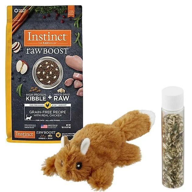 Instinct||Frisco Instinct Raw Boost Grain-Free Recipe with Real Chicken & Freeze-Dried Raw Coated Pieces Dry Cat Food, 10-lb bag + Frisco Refillable Catnip Cat Toy, Brown Squirrel 3 Instinct||Frisco Instinct Raw Boost Grain-Free Recipe with Real Chicken & Freeze-Dried Raw Coated Pieces Dry Cat Food, 10-lb bag + Frisco Refillable Catnip Cat Toy, Brown Squirrel