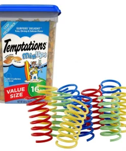 Temptations||Frisco Temptations Mixups Surfers' Delight Cat Treats, 16-oz tub + Frisco Colorful Springs Cat Toy, 10 count