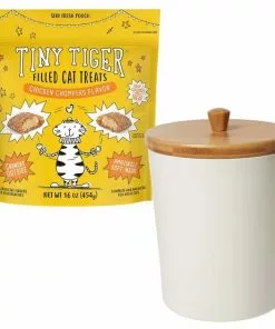 Tiny Tiger||Frisco Tiny Tiger Chicken Chompers Flavor Filled Cat Treats, 16-oz bag + Frisco Melamine Dog & Cat Treat Jar with Bamboo Lid, 8 Cups