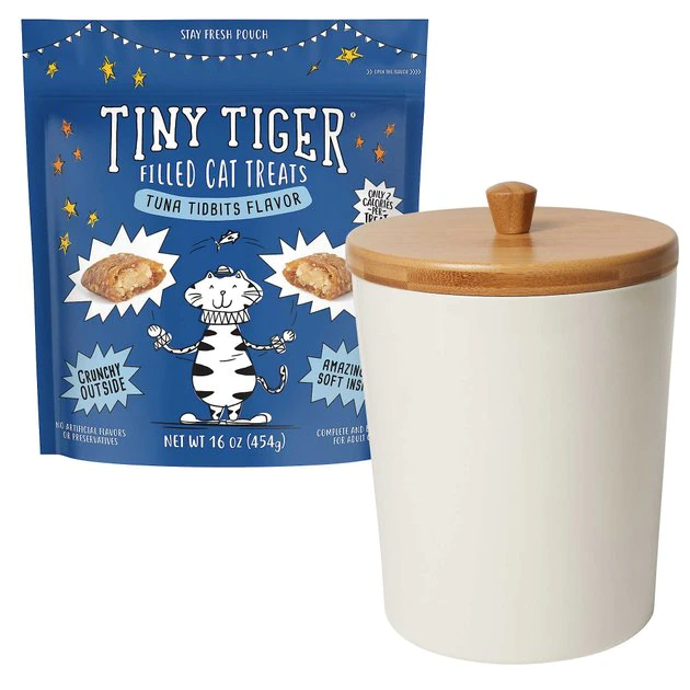 Tiny Tiger||Frisco Tiny Tiger Tuna Tidbits Flavor Filled Cat Treats, 16-oz bag + Frisco Melamine Dog & Cat Treat Jar with Bamboo Lid, 8 Cups 3 Tiny Tiger||Frisco Tiny Tiger Tuna Tidbits Flavor Filled Cat Treats, 16-oz bag + Frisco Melamine Dog & Cat Treat Jar with Bamboo Lid, 8 Cups