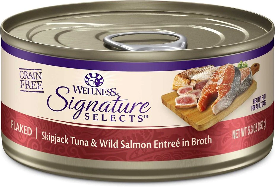Wellness||Frisco Wellness CORE Signature Selects Flaked Skipjack Tuna & Wild Salmon Entree in Broth Grain-Free Canned Cat Food, 5.3-oz, case of 12 + Frisco Wave Cat Scratcher Toy with Catnip, Tropical Palms 4 Wellness||Frisco Wellness CORE Signature Selects Flaked Skipjack Tuna & Wild Salmon Entree in Broth Grain-Free Canned Cat Food, 5.3-oz, case of 12 + Frisco Wave Cat Scratcher Toy with Catnip, Tropical Palms - Image 2