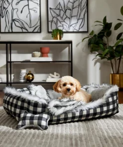 Frisco Buffalo Check Cuddler Pet Bed & Gift Set, Black & White