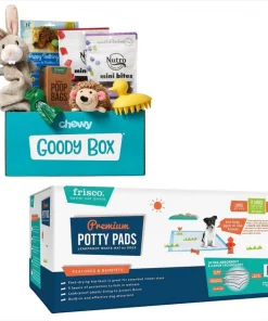 Goody Box||Frisco Goody Box Puppy Toys, Treats & Potty Training + Frisco Extra Large Training & Potty Pads, 28 x 34-in
