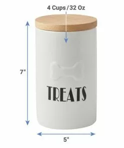 Frisco Ceramic Bowl with Wood Base, 2.5 Cups + Treat Jar, 4 Cups -The Frisco Store 302412 PT6. SY630 V1623085958